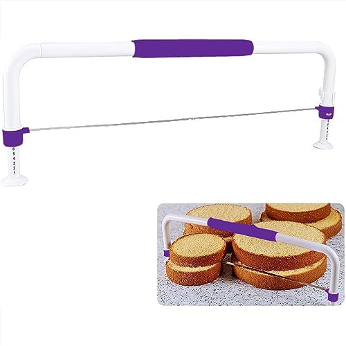 JOSBY Foldable Cake Cutter Leveler, Adjustable Stratification Auxiliary Leveling Baking Tool, Stainless Steel Single Wire Cake Leveler with Handle