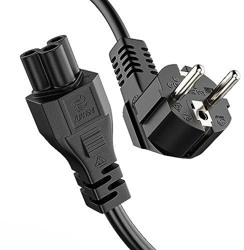 ETEC Stromkabel 3 Polig, 3,0m, Stecker Schutzkontakt Netzstecker auf C5 Buchse, Netzteil Strom Kabel Netzkabel für PC Monitor Drucker, Schwarz