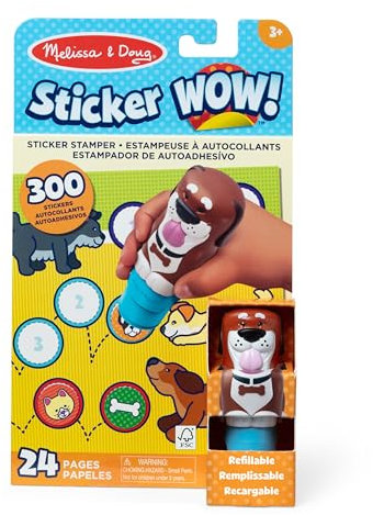 Melissa & Doug Sticker WOW Sticker Stamper and 24-Page Activity Pad, 300 Stickers, Arts and Crafts Fidget Toy Collectible Character – Dog - Creative Play Travel Toy for Girls and Boys 3 plus