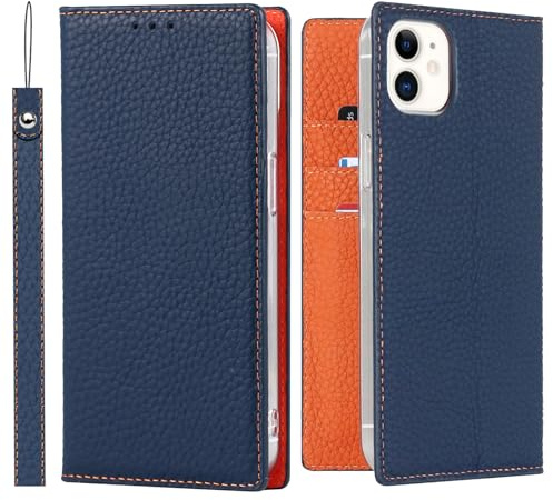 ELTEKER Hülle iPhone 12/12 Pro Handyhülle [Echtes Leder] Klapphülle mit Kartenfach,Schutzhülle Leder Hülle für iPhone 12/12 Pro-Blau