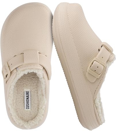 CUSHIONAIRE Women's Fable Recovery Clog with Faux Fur Lining and +Comfort, Khaki 11