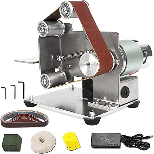 Woodworking Resin Table Electric Belt Sander - Mini Belt Grinder Machine Kit with 96W Power Supply - Bench Top Polishing Grinding Tool for Precise Wood Grinding and Smoothing