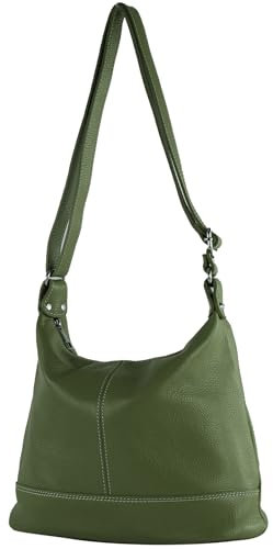 modamoda de - T251 - ital. Umhängetasche Größe M aus Leder, Farbe:Olivgrün