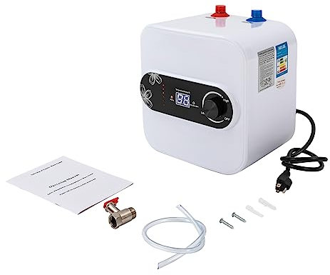 Chauffe-Eau Mini-réservoir, 10 L/2,64 Gal 1,5 KW avec Sortie d'eau supérieure, Chauffe-Eau instantané pour Camping-Car, Chauffe-Eau Mural/autoportant avec Affichage numérique, Chauffe-Eau électrique