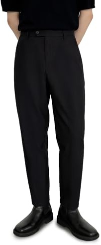 GINGTTO Chinos Trousers Men Baggy Stretch Smart Formal Pants for Mens Relaxed Fit Suit Business Slacks Black 34