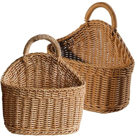 MAGICLULU 2st Geflochtener Gartenkorb Hängekorb Aus Weide Hängekorb Für Die Küche Wandkorb Geflochtene Aufbewahrungskörbe Wandgemüsekorb Brotkorb Hängend Früchtekorb Plastik
