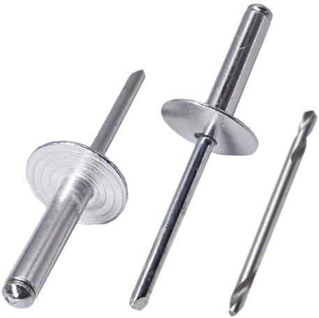 SKIR'CO Remaches ciegos de aluminio con brida grande de 4,8 x 20 mm, mandril de acero, remaches ciegos de aluminio, broca incluida