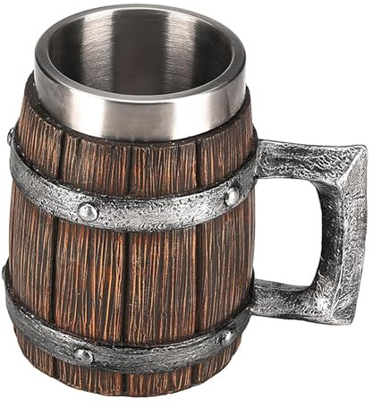 Chope à bière en bois de 600 ml, tasse à café cool | Tasse à whisky avec isolation améliorée, baril antique pour homme pour décoration nordique