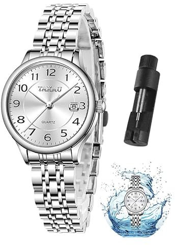 Taxau Damenuhr Edelstahl Luxus Analog Quarz Arabische Ziffern Zifferblatt Damenuhr Mode wasserdichte Analog Dress Watch für Frauen