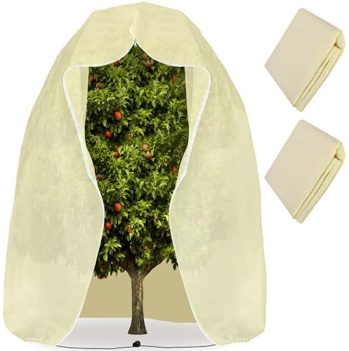 2Packs Large Winter Plant Frost Protection Covers-2x2.4M Garden Fleece Frost Protection for Plants with Zipper Drawstring, Rip Resistant Garden Plant Warming Fleece Jacket