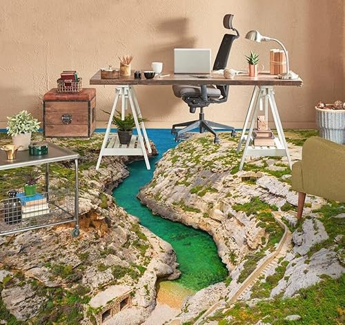 Benutzerdefinierte Selbstklebende Boden Wandtapete 3D Flussblick, 200 * 140cm Bodenfliesen Aufkleber Wohnzimmer Studie Pvc Wasserdicht Tragen 3D Bodenbelag Tapete