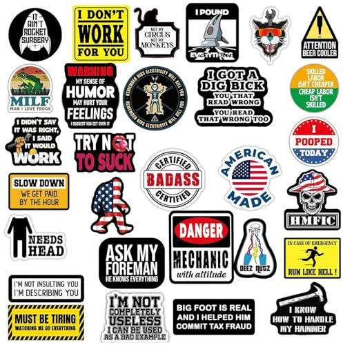 50 Hard Hat Stickers and Decals Funny Toolbox Warning Sticker Helmet Stickers Hard Hat Stickers for Men Construction - Welding Stickers Construction Stickers for Adults, Mechanics, Electricians