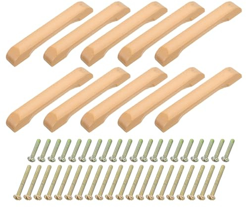 QUARKZMAN 10stk Holz Schubladen Griffe 128mm/5.04 Loch Abstand Buchen Holz | Schränke Schubladen Knöpfe Zieh Griffe, Brückenform, Für Küchen Schränke Kommoden Möbel