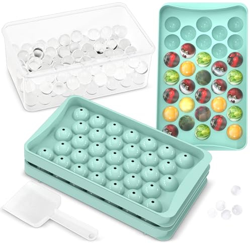 KICHLY 3 Bac à glaçons sphériques - Machine à glaçons pour congélateur - Sans BPA - Idéal pour rafraîchir cocktails, whisky, café - Démoulage facile (Blue, 33)
