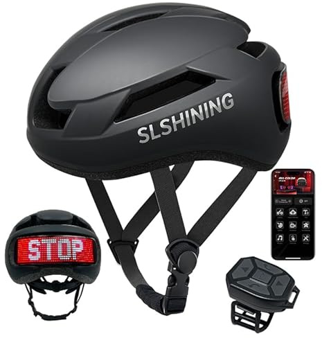 MOYACA Bike Helmet, Smart App Program Bike Helmet with USB Rechargeable Light, Back Light Mountain for Adult&Men Women, with Turn Signals Remote Control(Matte Black, Large)