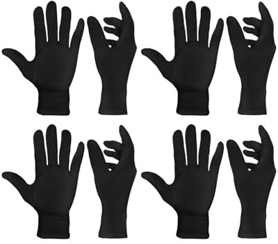 JEXOWIQ Baumwollhandschuhe Damen, 4 Paar schwarze Baumwollhandschuhe aus 100% Baumwolle, Dünne Baumwollhandschuhe Damen, für Schmuckinspektion, Trockene Hände,Feuchtigkeitsspendende Handschuhe