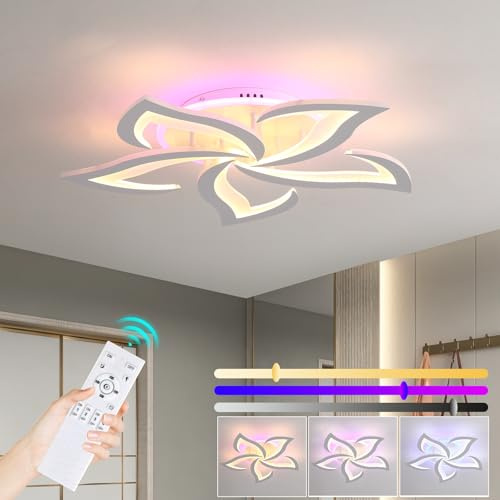 ZAITINZ LED Ceiling Light Dimmable, 50W Flush Ceiling Lights with Remote Control,Petals Chandeliers Ceiling Lamp for Bedroom Living Room Kitchen Game Room,3000-6000k, White
