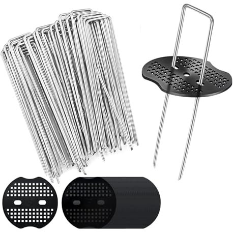 ASOPFYUM Unkrautvlies Haken, Erdhaken 50 Stück + 50 Stück Unterlegscheiben (150 x 40mm, Ø2,5mm) Anti Rost Verzinkte Bodenanker, Erdnägel aus Stahl im Set zur Befestigung von Unkrautflies