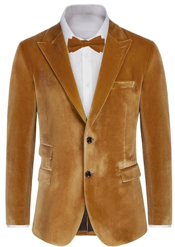Blazer de terciopelo para hombre, ajustado, chaqueta de terciopelo de 2 botones, para invierno, chaqueta de esmoquin para boda, graduación, cena, caqui, 50