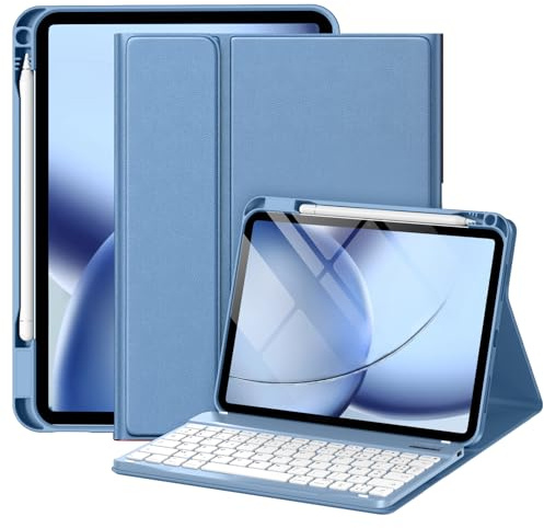 drivego Keyboard Case for iPad A16 11th 10th Genration 2025/2022 11/10.9 | with Pencil Holder, Anti-fall Keycaps Detachable Bluetooth Keyboard for iPad A16 2025 11 Inch Case, UK QWERTY, Blue
