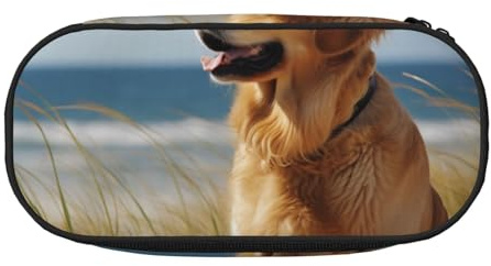 BNVSADC Golden Retriever bedrucktes Federmäppchen, Doppelreißverschluss, Stifteetui, Tasche, Halter, Büro, Schule, Organizer, Schreibwarentasche für Studenten, Teenager, Jungen, Mädchen, Erwachsene,