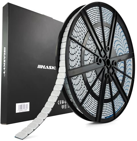 HASKYY Rouleau de masses d'équilibrage autocollantes argentées - 5 kg - 1000 x 5 g - Poids de bord de déchirement - 19 mm de longueur - Barre adhésive pour jantes en acier et aluminium - Voitures, SUV