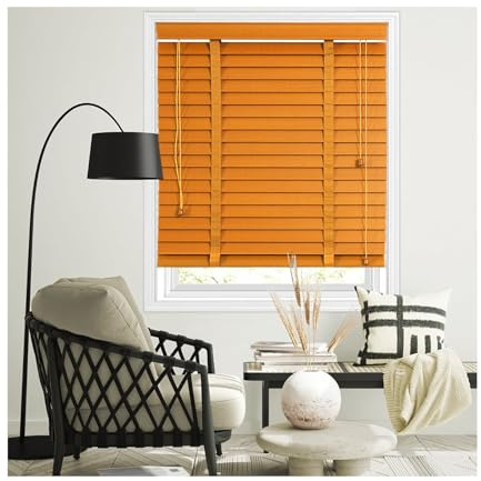 Generic Faux Wood Venetian Blinds For Home Window, 50mm Slats Privacy Horizontal Blinds Easy Fit Width 40cm 60cm 80cm 100cm 120cm 160cm Curtains Shades(Orange)