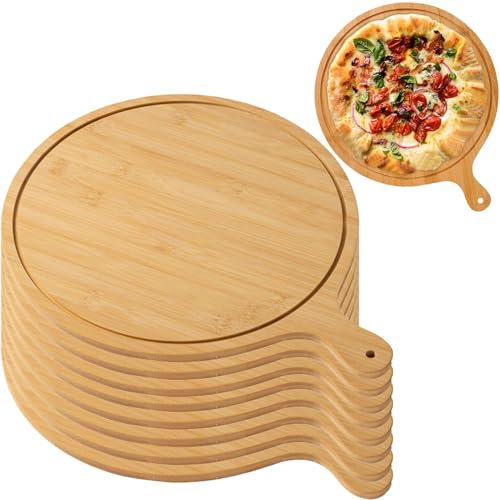 Set di 8 taglieri per pizza in legno con vassoio leggero e manici, perfetti per fare e conservare la pizza fino a 33 cm, colore marrone chiaro, dimensioni 33 cm