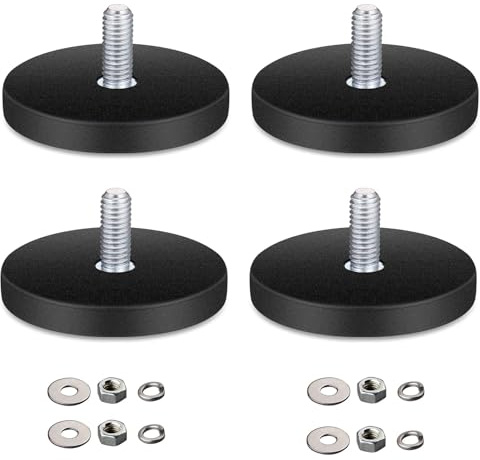 Neodym-magneter, 4 stycken magneter med gänga, Ø 43 mm med M6 yttergänga, med gummikappa, halkskydd, för skruvar, ögla eller krokar