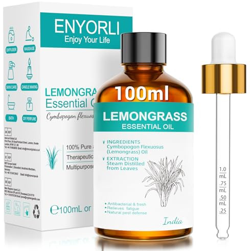 ENYORLI Zitronengrasöl Ätherisches Öl 100ml, Ätherische Öle Zitronengras 100% Naturrein Duftöl für Diffuser, Luftbefeuchter, Aromatherapie, Entspannen, Erfrischend, Hautpflege