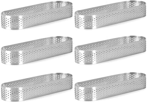 Cake Ring 6PCS Silver Oval Stainless Steel Porous Cake Mousse Mold for Dessert Fruit Pie Small Fruit Tarte Crust Quiche Cake Mold For Baking