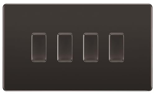BG Black Nickel Screwless 4 Gang Light Switch in Double Format Custom Grid