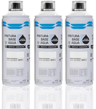 BESCH Pintura en Spray Base Agua 400ml – Ecológica, Sin Olor, para Madera, Plástico, Metal y Cartón – Cobertura Uniforme y Secado Rápido - Blanco Satinado, Pack de 3 unidades