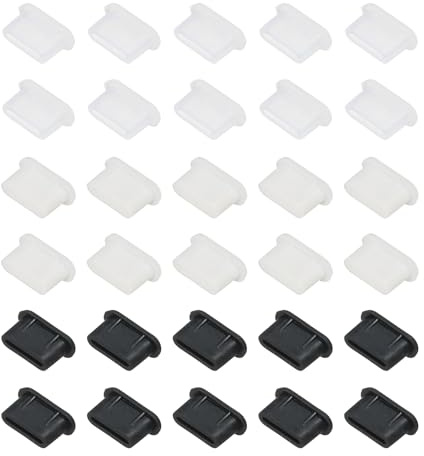 PATIKIL 0.4 Inch USB Type C Dust Plug, 30 Pcs Anti Dust Plug Cover Silicone Charging Cap Port Cover Protector Female End for USB Computer Cell Phone Port Device, Black/White/Clear