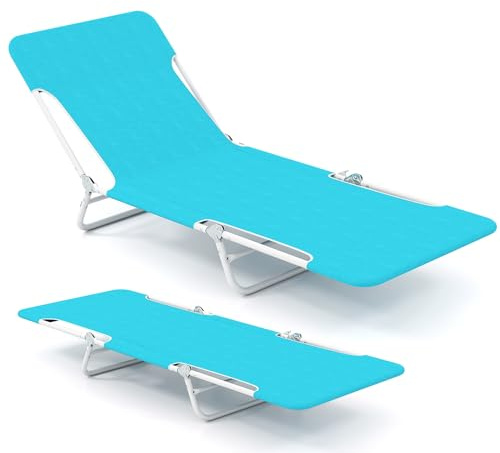 KOMFOTTEU 2er Set Strandliege klappbar, Sonnenliege mit 5-Fach verstellbarem Rücken & Fußstütze, Liegestuhl mit Metallrahmen & Tragegurt, Klappliege bis 150 kg, für Strand, Garten, Pool