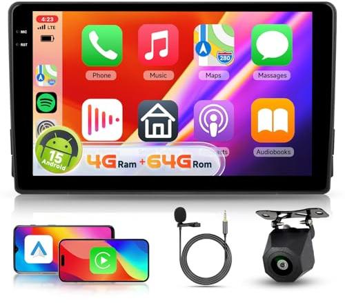 【4+64G】 Hodozzy Carplay Radio Coche para Toyota AURIS 2013-2015 con GPS/WiFi, Pantalla In-Cell de 9 Pulgadas con Bluetooth 5.0/Android Auto/DSP/Mirror Link/RDS/FM+Cámara de Marcha Atrás