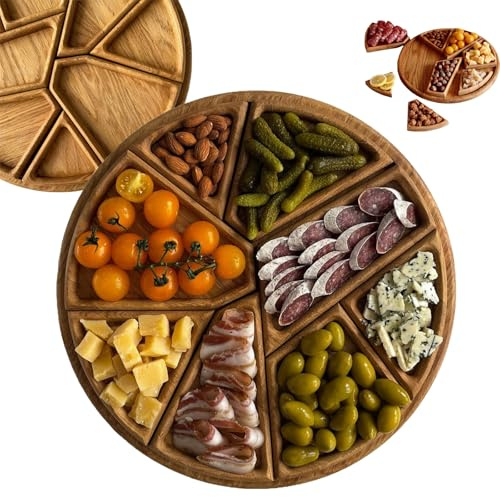 Puzzle-Serviertablett Mit 8 Herausnehmbaren Fächern, Rundes Puzzle-Esstablett Aus Holz, Set Mit 8 Unregelmäßigen Rustikalen Platten Für Unterhaltung, Frühstück, Couchtisch, Geschenk(L)