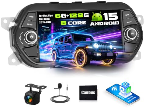 6G+128G 8-Core GOHHDL Android 15 Autoradio per Fiat Tipo Fiat Egea 2015-2017, 7 Pollici Touchscreen Radio con CarPlay Android Auto WiFi GPS FM/RDS Radio Bluetooth SWC Retrocamera+Mic