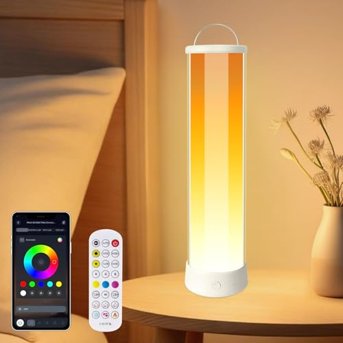 Lamparas de Mesita de Noche Inteligente, Lampara Mesita Moche con Remoto y APP, 16 Millones de Colores, 2700-6500k, 3600mAh Recargable, Temporizador, Lampara Mesa para Salón y Dormitorio, Regalo Ideal
