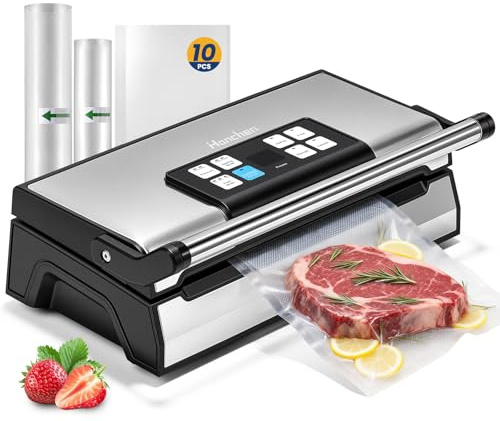 Hanchen envasadora al vacio domestica 90Kpa embasadoras vacio alimentos 30cm Doble soldadura maquina envasar al vacio selladora al vacío Incluye 2 rollos de bolsas y 10 bolsas
