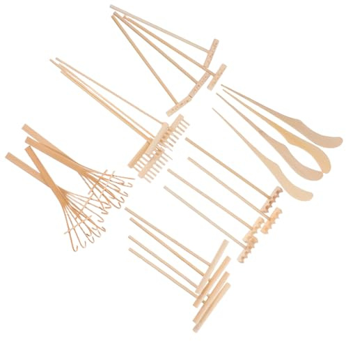 JOINPAYA Mini Râteaux de Jardin Zen 24 Pcs Kit D’Outils Miniatures en Bois pour Parterres et Bureau 6 Types pour Création de Jardin Zen Décoration Apaisante et Contemplation