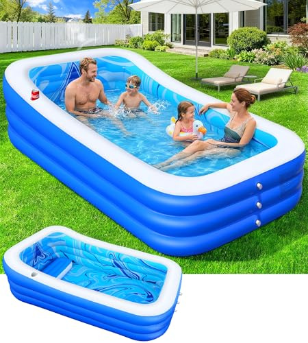 LuxBlue Aufblasbarer Pool Erwachsene, Groß Planschbecken Rechteckig mit Sitzkissen und Rückenlehne, 0.5mm Verdickter Familienpool Aufblasbar XXL, 250 * 160 * 63cm Aufblasbar Schwimmbecken Gartenpool