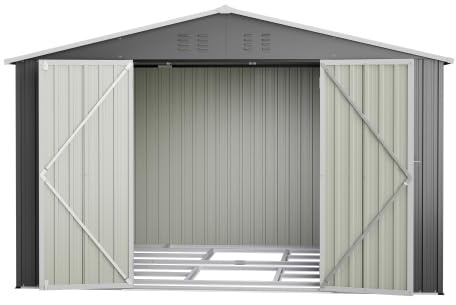 XXXL Geräteschuppen 3x2.5m (300x252 cm) – Großes Gartenhaus mit Satteldach und 2 Schiebetüren, ideal für Motorräder & Fahrräder | Grau
