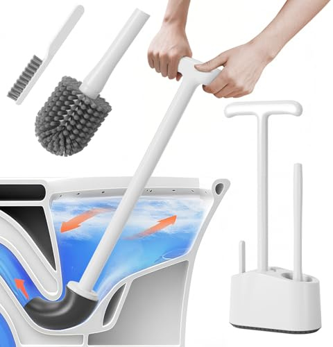 3 in 1 Toilet Brush and Plunger Set，Extended Handle Plunger,Heavy Duty Toilet Bowl Brush and Holder Hidden Toilet Plunger and Brush Set,Bathroom Cleaning Supplies (White)