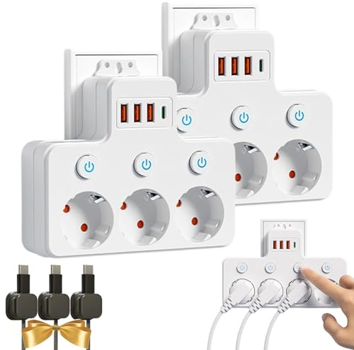 Intelligente Steckdosenleiste Mit USB-AnschlüSsen, Mehrfachsteckdose Ohne Kabel Mit 4 Steckdosen, Multi-Port-Wanddose Mit UnabhäNgigem Schalter, Multifunktionssteckdose (1, DREI Stecker)