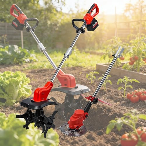 Cultivador rotativo inalámbrico con batería, cultivador y desmalezador inalámbrico 2 en 1, cultivador inalámbrico liviano for Uso doméstico, huerto, montaña, huerto.