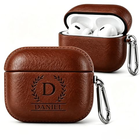 Custodia personalizzata per AirPod, supporto in pelle personalizzata per AirPods Pro 3, Pro 2, AirPods 2/3/4 con incisione, custodia protettiva con portachiavi, regali personalizzati per donne/uomini