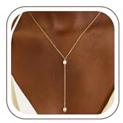 Fimhut Lariat Gold Halskette für Frauen, Zarte Lange Halskette 14k Vergoldete Y-förmige Halskette Modische Geschichtete Bar-Paperclip-Gliederperlenkette Halsketten Einfacher Goldschmuck