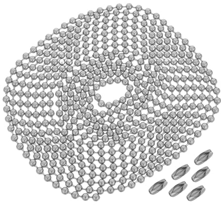 TOPPERFUN Chaîne à Billes en Acier Inoxydable 304, Chaîne pour Stores Enrouleurs, 3 Mètres, Argenté, avec Connecteurs, pour Plaque D'identification Chien et Projets DIY