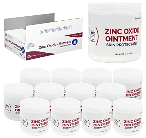 Dynarex Zinc Oxide Ointment, Protective Skin Barrier Ointment, Soothes, Prevents, & Relieves Chaffed Skin, and Irritation, White, 12 Count 15 oz. Jars